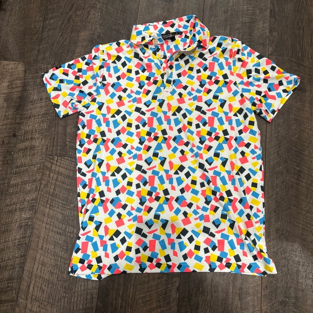 Sunday Swagger Multicolor Geometric Pattern Men's Golf Polo Shirt